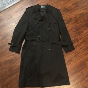 Men’s black fur lined trench coat